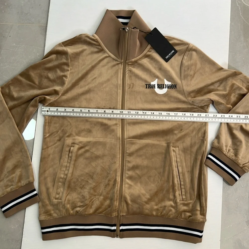 NWT True Religion Men's Velour Logo Track Jacket Travertine Color Small S